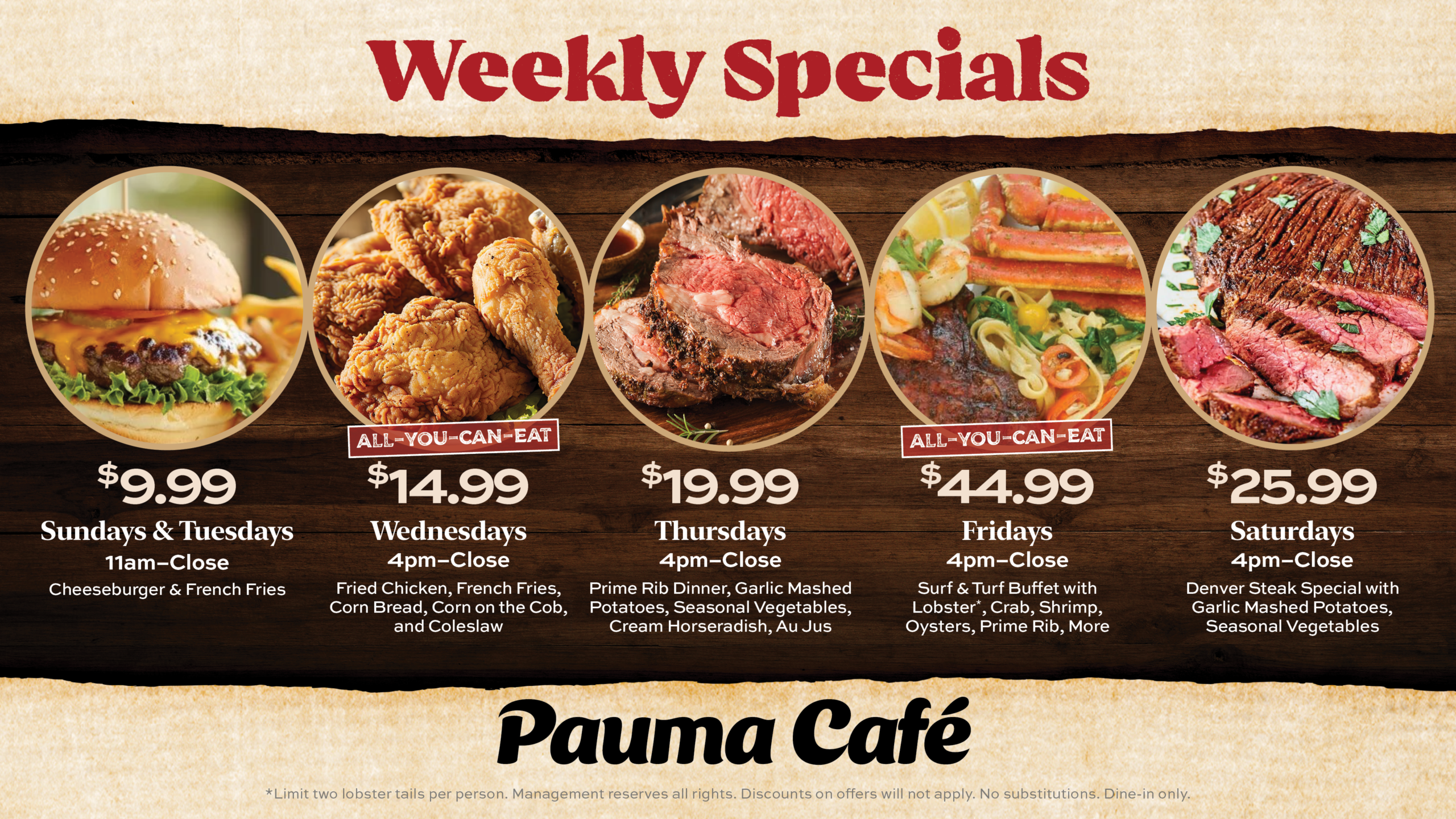 Pauma Cafe Specials | BBQ DInner, Fried Chicken, and Prime Rib | 4 PM - 10 PM